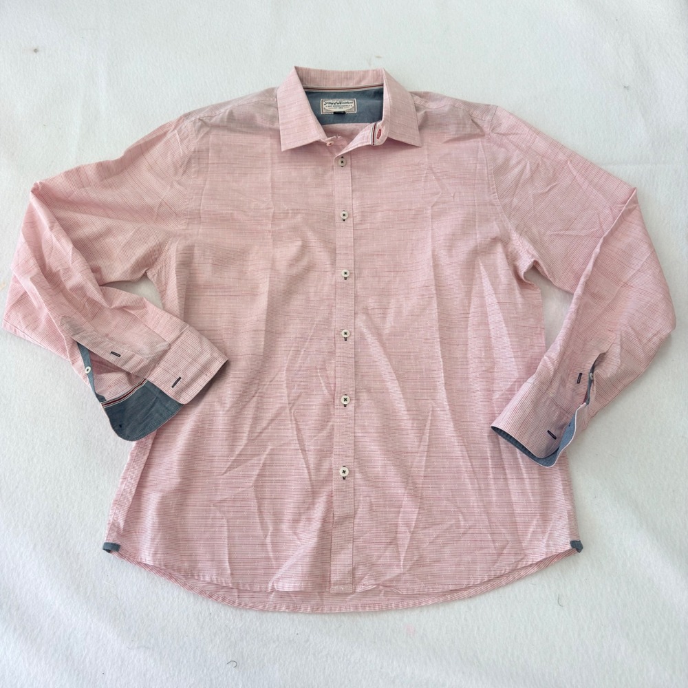 Flag & Anthem Mens Red White Micro Pattern 100% Cotton Button Down Shirt Large L